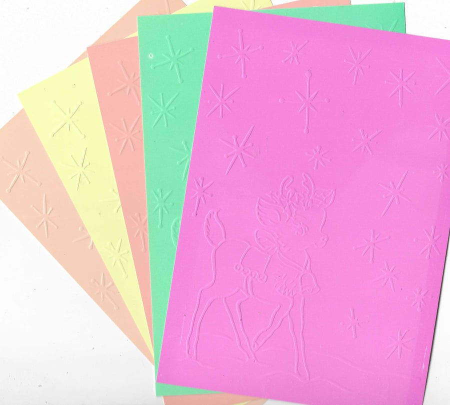 Embossed Card & Paper. 10 Sheets. 5"x7". Assorted Colours. Reindeer (43)