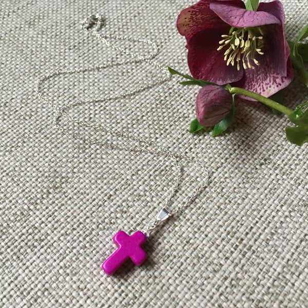 Cross Pendant Necklace, sterling silver, choice of colours