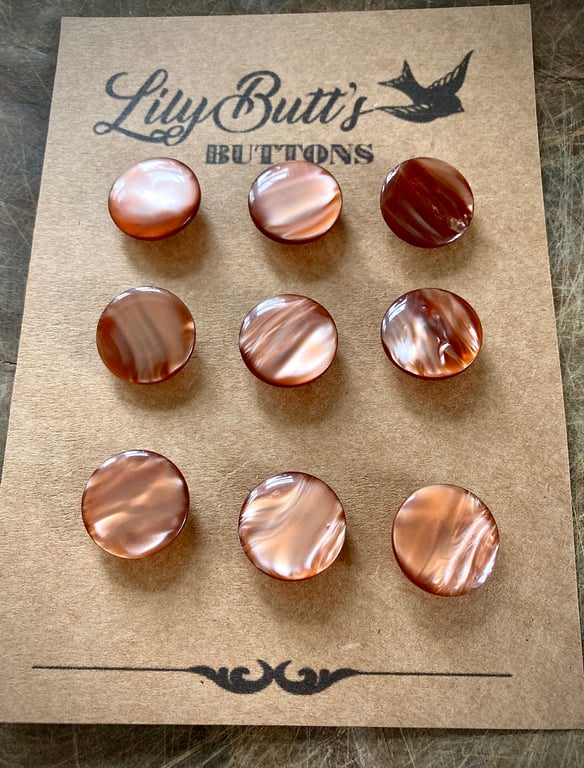 9 Vintage Marbled Bronze Buttons - 19mm