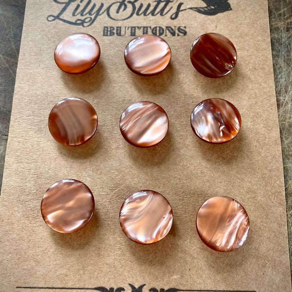 9 Vintage Marbled Bronze Buttons - 19mm