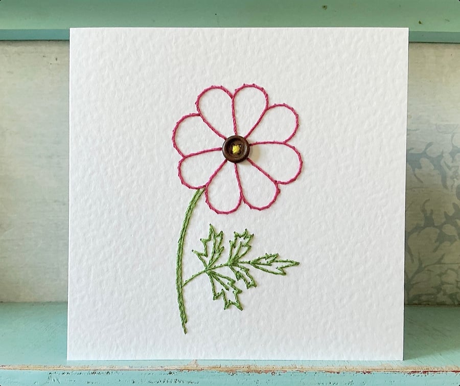 Hand Sewn Cosmos Card. Embroidered Card. Flower Card. Mothers Day Card. Cards.