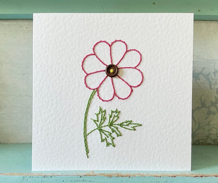 Hand Sewn Cosmos Card. Embroidered Card. Flower Card. Mothers Day Card. Cards.