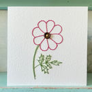 Hand Sewn Cosmos Card. Embroidered Card. Flower Card. Mothers Day Card. Cards.