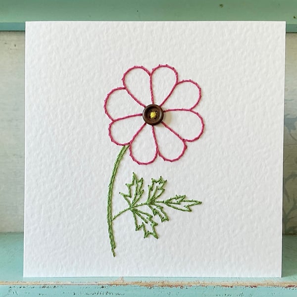 Hand Sewn Cosmos Card. Embroidered Card. Flower Card. Mothers Day Card. Cards.