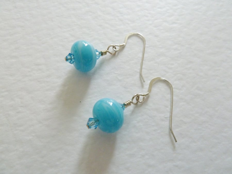 blue sterling silver lampwork earrings