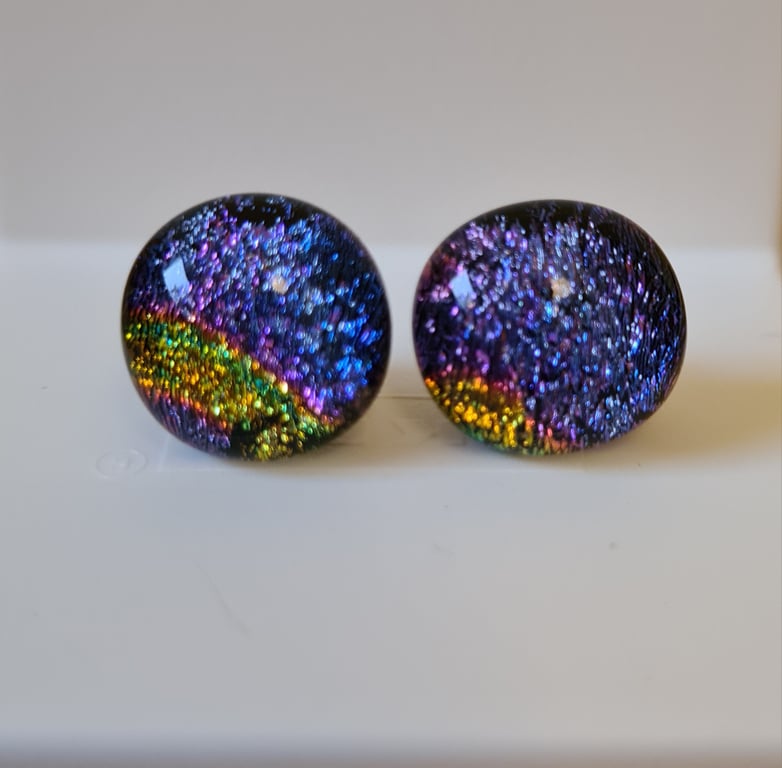 Large sparkly fused glass stud earrings