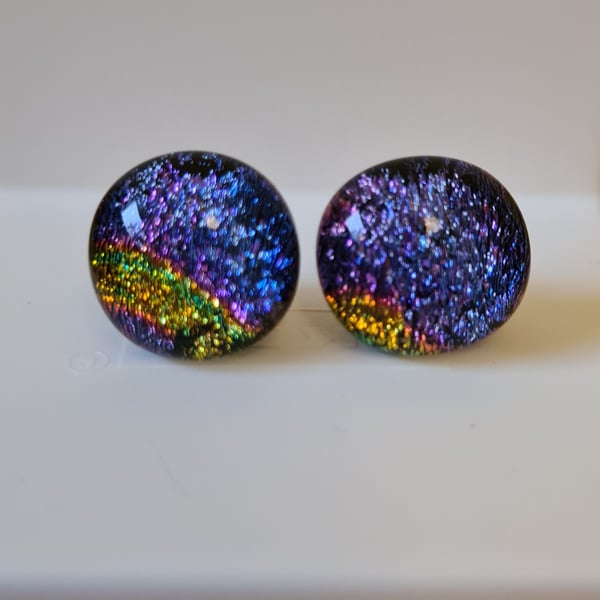 Large sparkly fused glass stud earrings