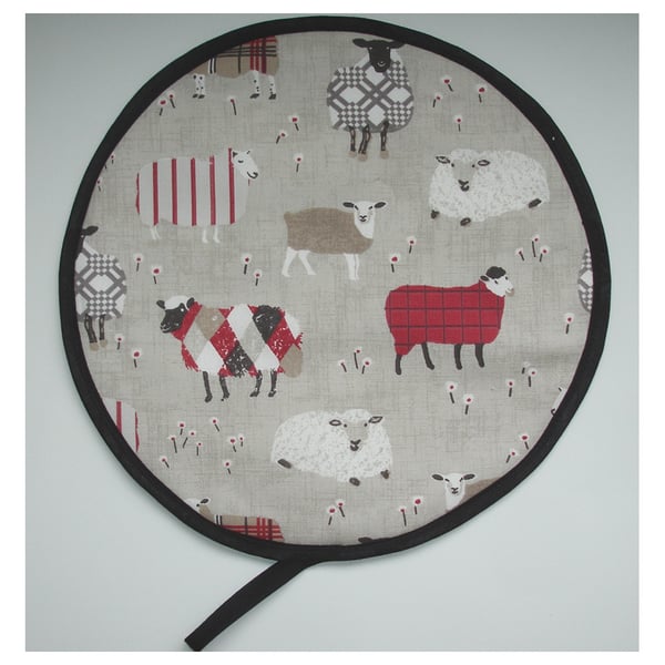 Aga Hob Lid Mat Pad Hat Round Cover With Loop Red Farm Animal Sheep
