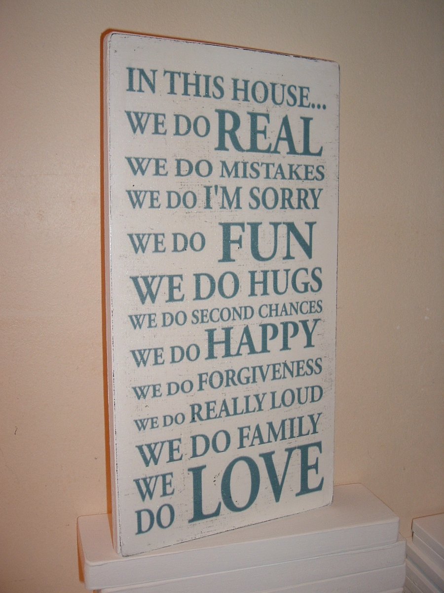 In this House..shabby chic plaque teal sign