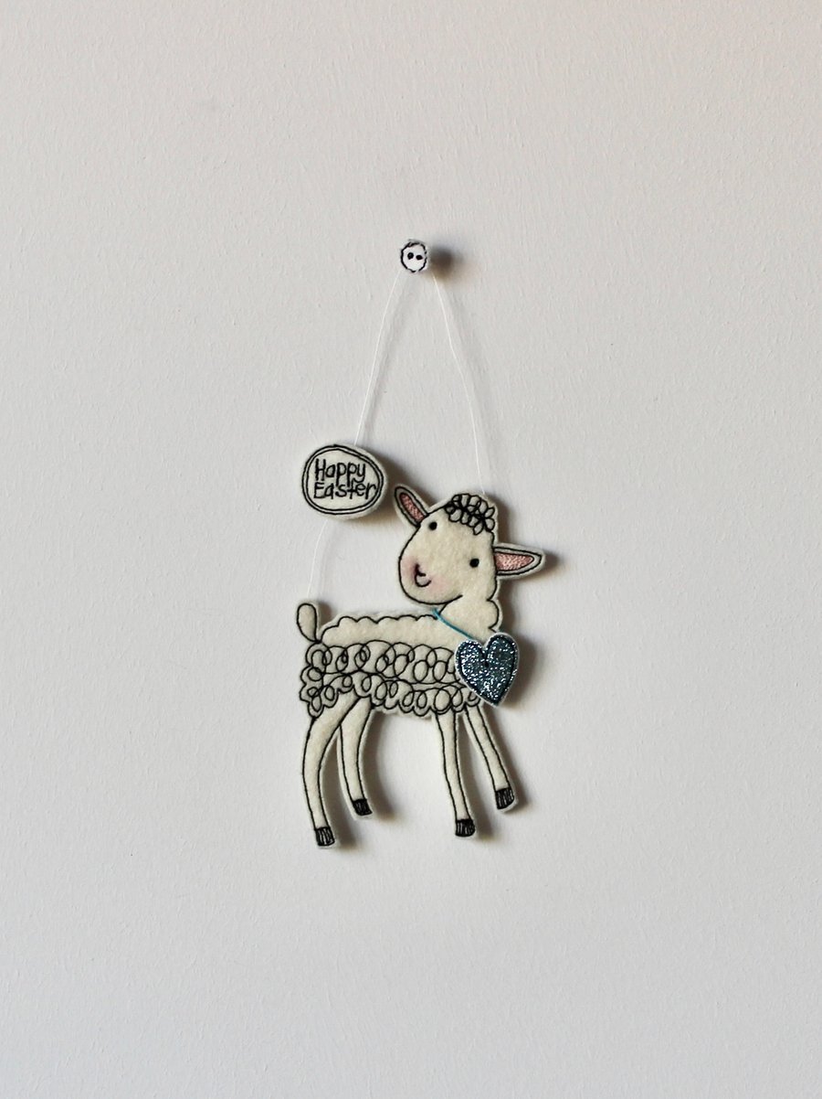 'Little Lamb with a Blue Heart' - Hanging Decoration