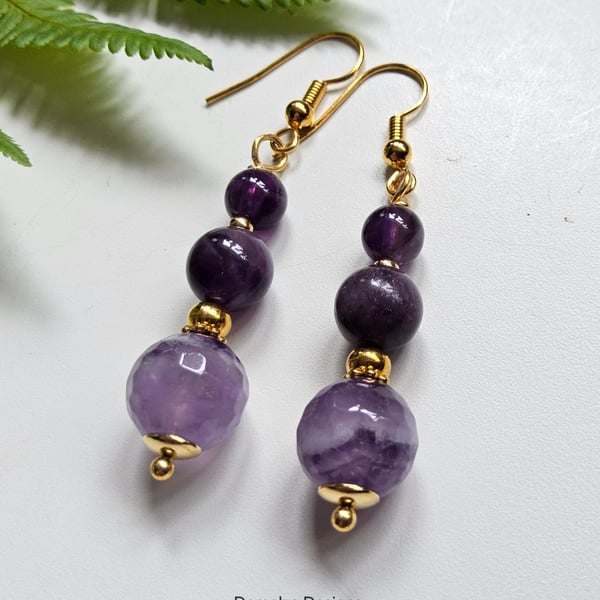 Amethyst Gold Plated Copper Dangle Earrings 