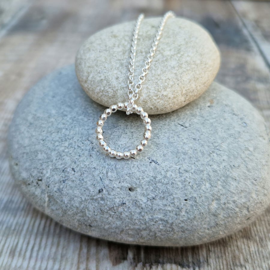 Sterling Silver Beaded Circle Ring Necklace