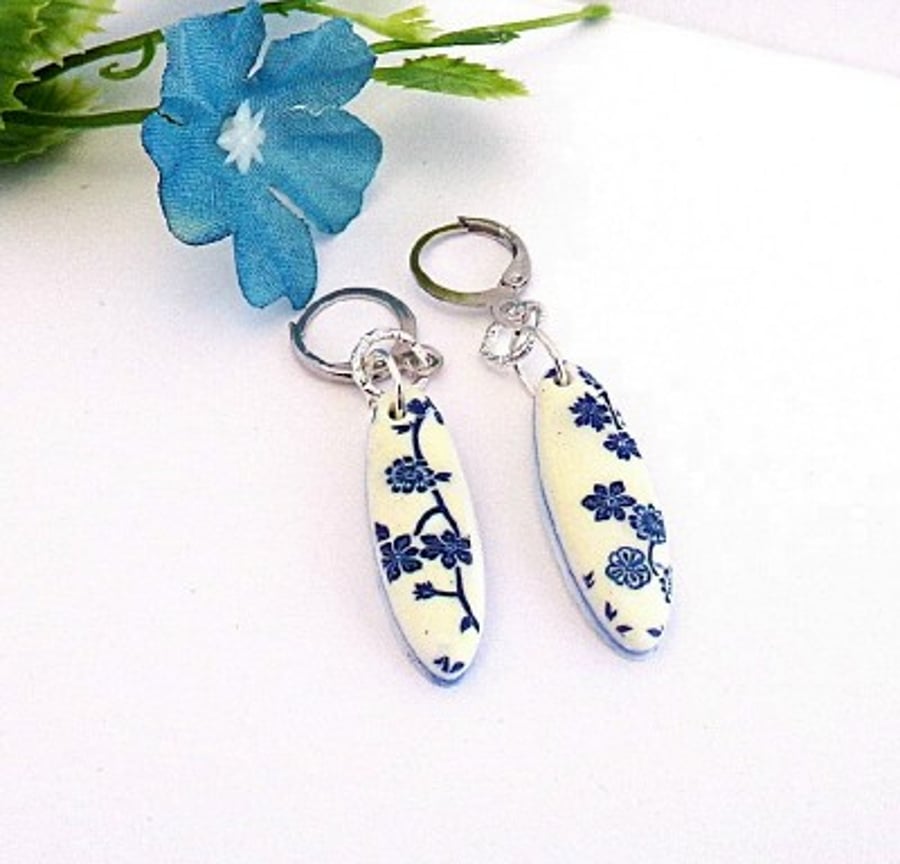 Long Oblong Floral Earrings