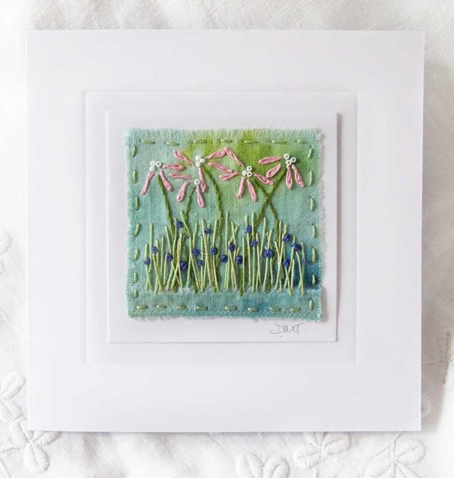 HAND EMBROIDERED HAND-DYED GREETINGS CARD FLORAL
