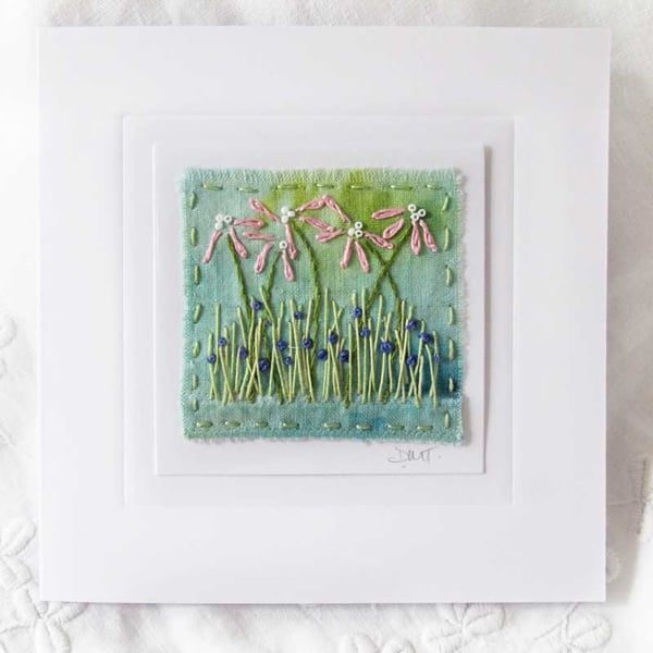 HAND EMBROIDERED HAND-DYED GREETINGS CARD FLORAL