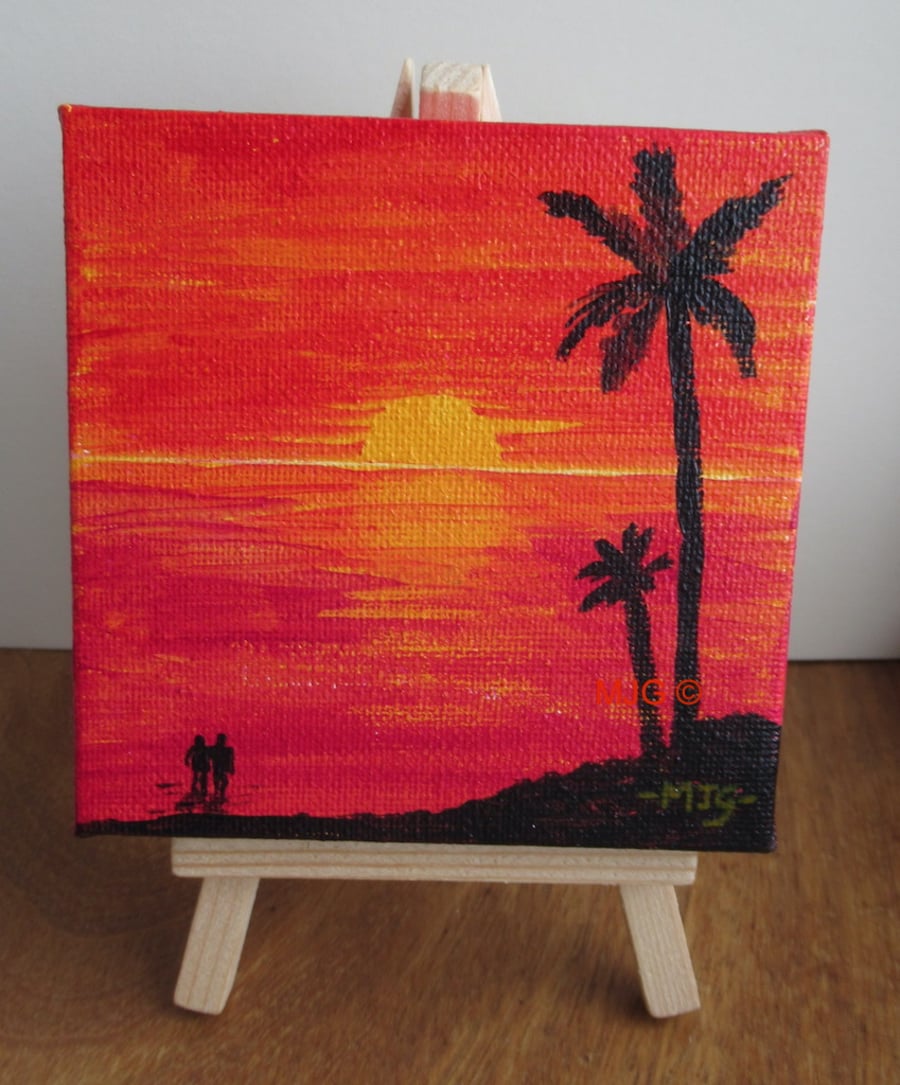 Listen to the Sunset - acrylic painting on mini canvas