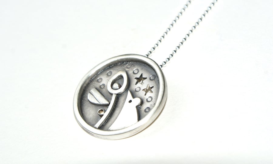 SALE! Mouse and pod silver pendant 