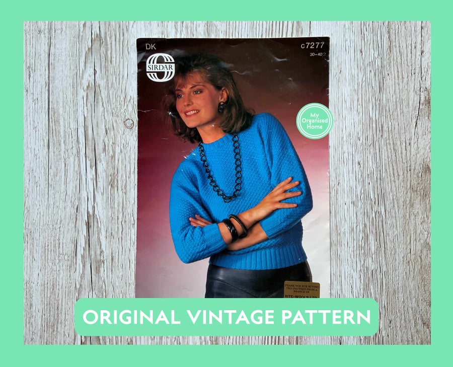 Sirdar 7277 vintage sweater jumper knitting pattern, 1980s, ORIGINAL PATTERN