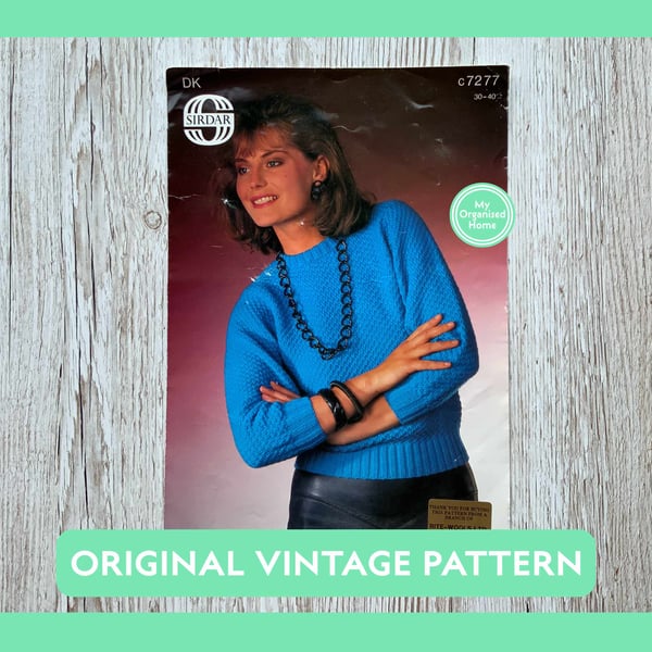 Sirdar 7277 vintage sweater jumper knitting pattern, 1980s, ORIGINAL PATTERN