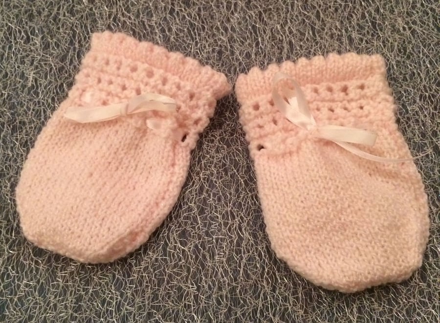  Little Knitted Pink Baby Mittens