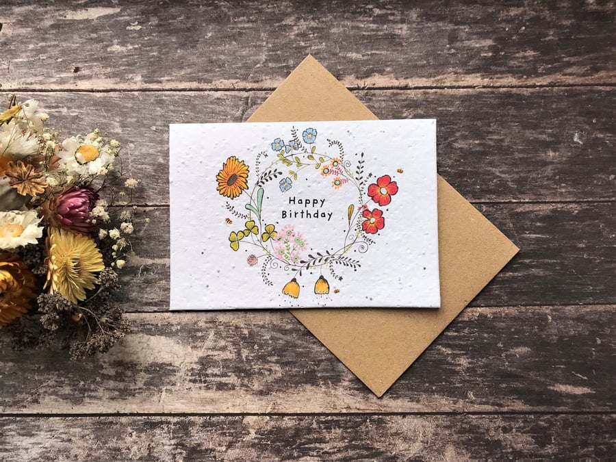 Plantable Seed Paper Birthday Card, Blank Inside, Happy Birthday Card