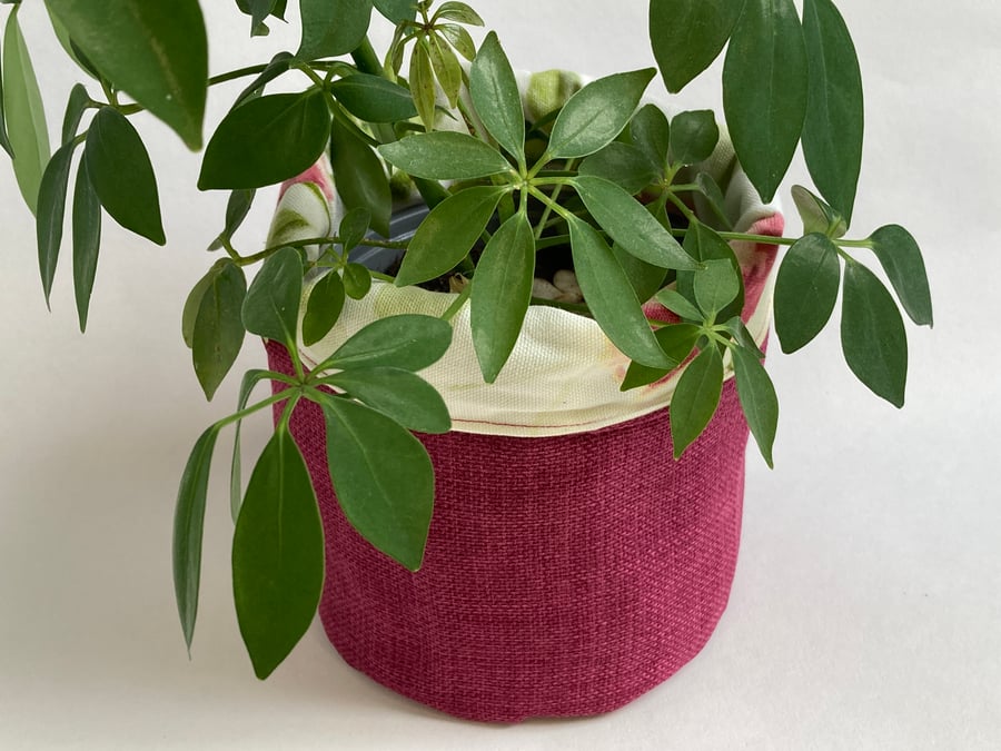 Large fabric storage basket with pink roses: plant pot, cosmetics, nursery etc