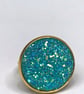 AQUAMARINE GLITTER RING gold plated adjustable 20 mm faux druzy  - Image 3