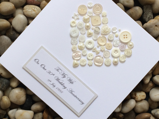 Personalised 30th Pearl Wedding Anniversary Card, Handmade Card, Button Card