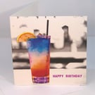 Birthday Card - Rainbow Cocktail - Metallic Pink Foil