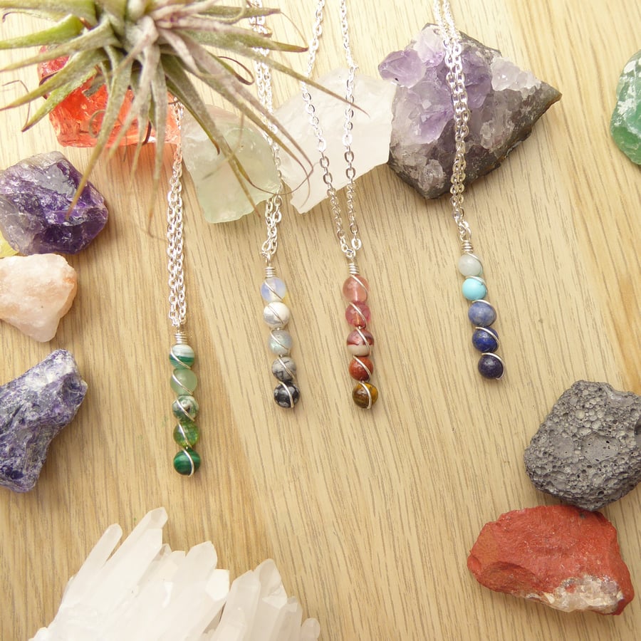 Elemental Wire Wrapped Crystal Drop Pendants - Choice of Four