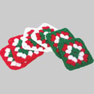 Christmas coasters in red, green and white, square pattern, set of six, handmade