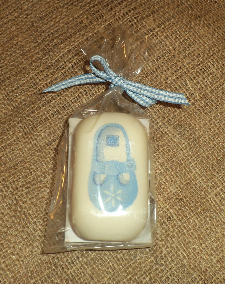 Attractive Unusual Decorated Soap Blue Baby Boy Shoe Shower Gift 