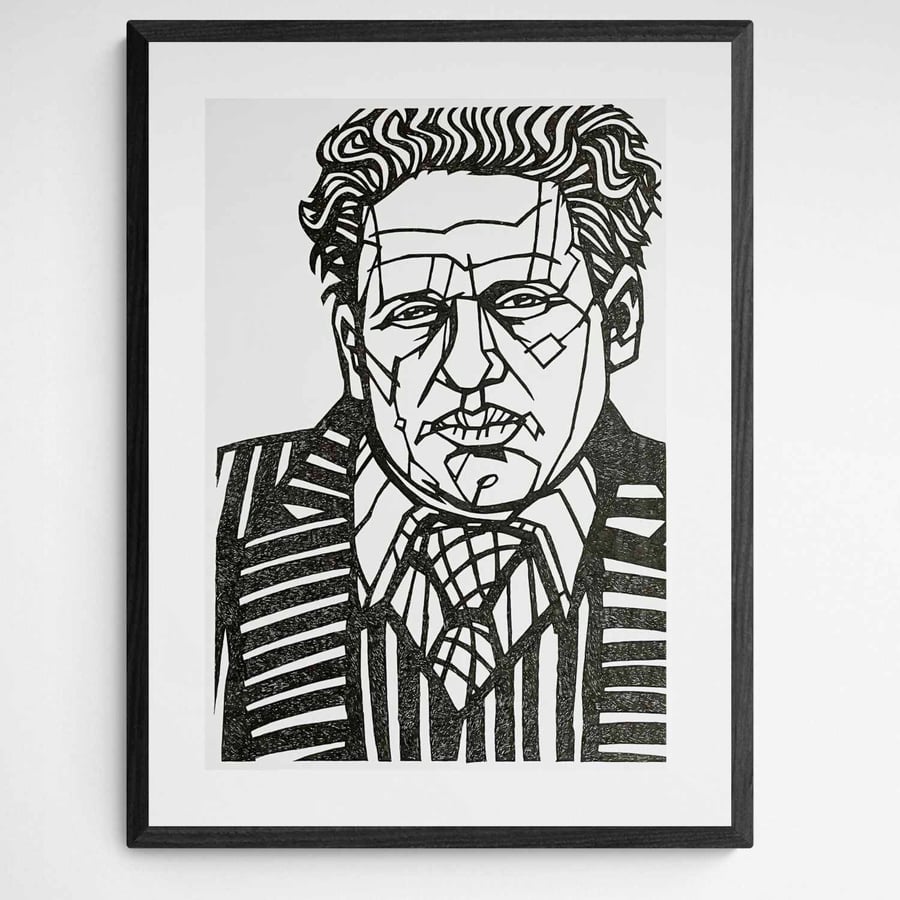 DYLAN THOMAS Original Ink Drawing, Large scale artwork, Poetry and Poets