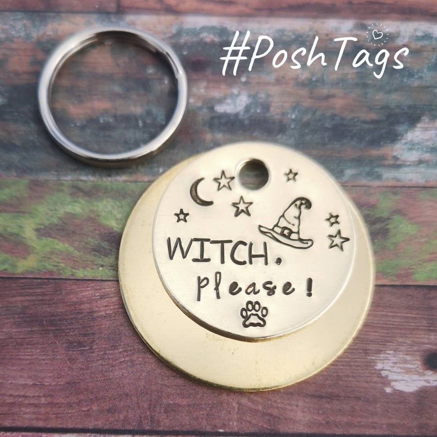 Witch, please! - witch wizard hat moon & stars - hand stamped 3 SIZES- pet cat d
