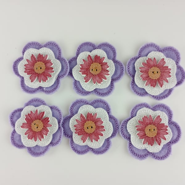 Purple and white felt and wood flowers for embellishment