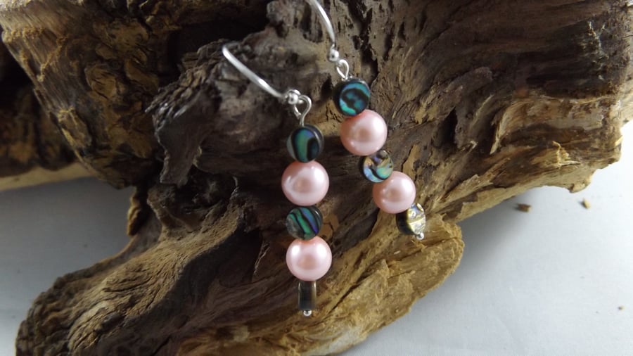  Abalone and shell pearl drop earrings