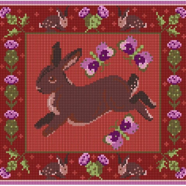 Thistle Rabbit Tapestry Kit, Charted Cross Stitch, Bunny Cushion, Pillow