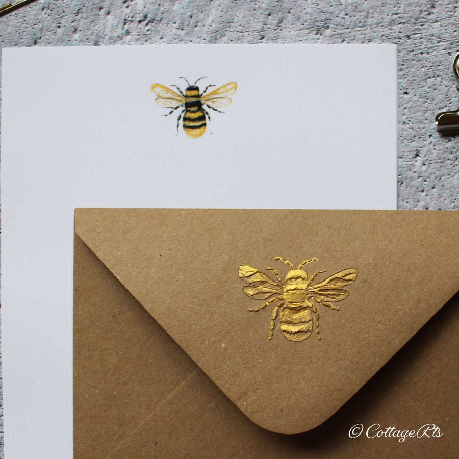 Letter Writing Paper Bumble Bee Design By CottageRts - Hand Finished