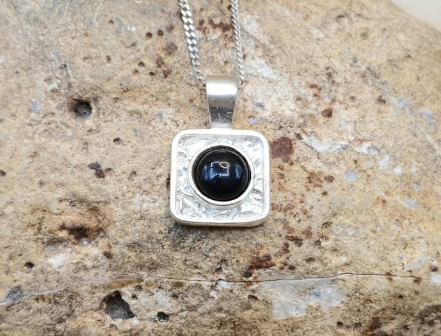Tiny Square black onyx pendant necklace. December Birthstone