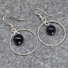 Blue Goldstone and Sterling Silver Hoop Earrings