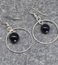 Blue Goldstone and Sterling Silver Hoop Earrings