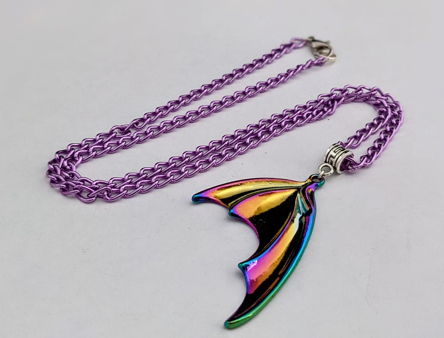 Rainbow metallic bat wing necklace