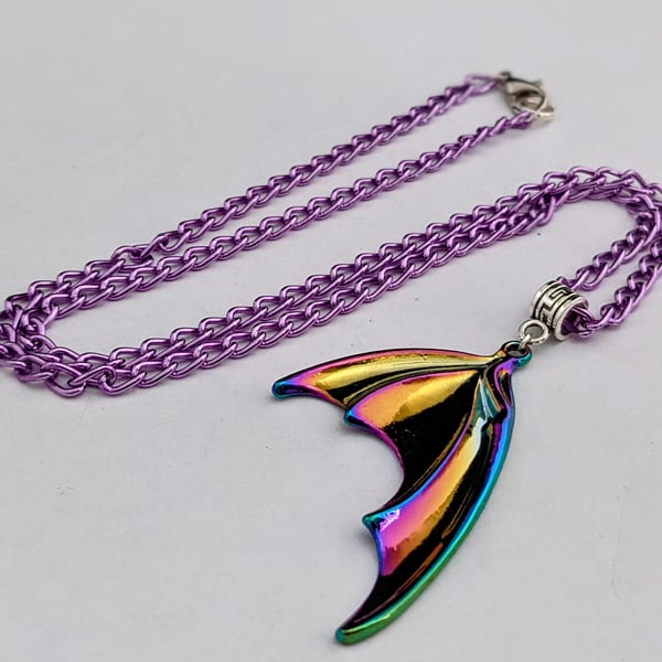 Rainbow metallic bat wing necklace