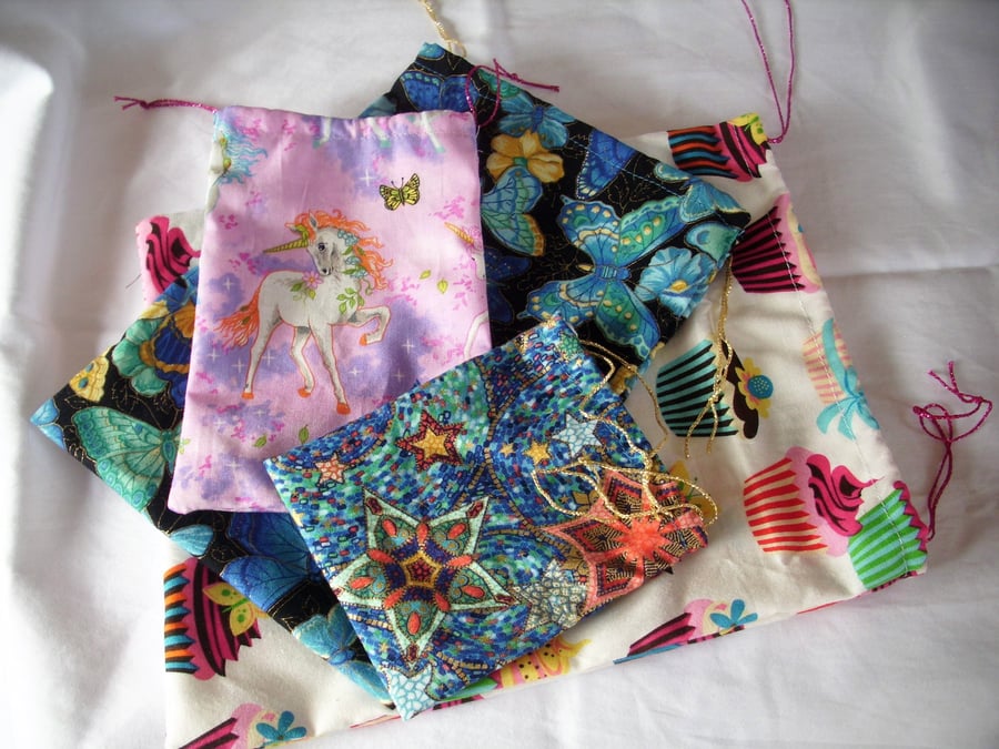 4 Assorted Drawstring Gift Bags