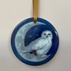 Ceramic OWL Christmas tree decoration - snowy owl hanging ornament