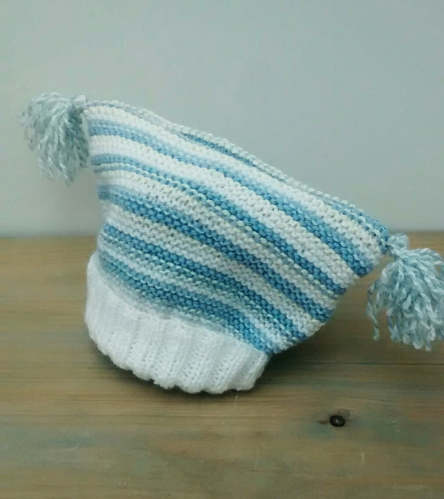 Toddler Hat in Blue and White Stripes - 1 to 3 years