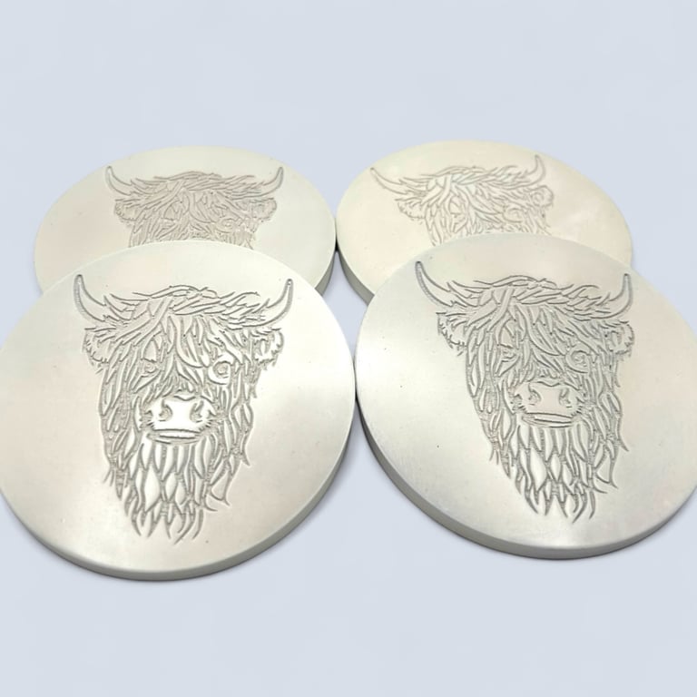 Set of 4 Grey Highland Cow Drinks Coasters