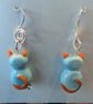 Handmade Murano Glass Cats in Blue and Orange Earrings