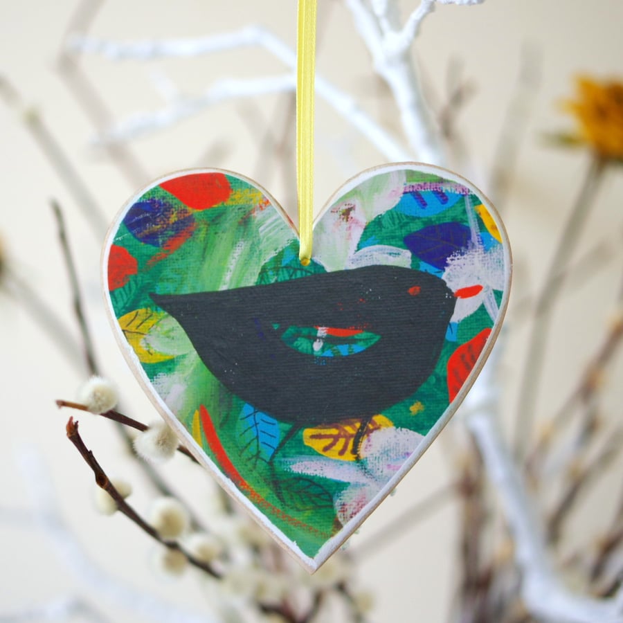 Blackbird Hanging Decoration, Green Easter Hanging Decoration, Heart Decoration 