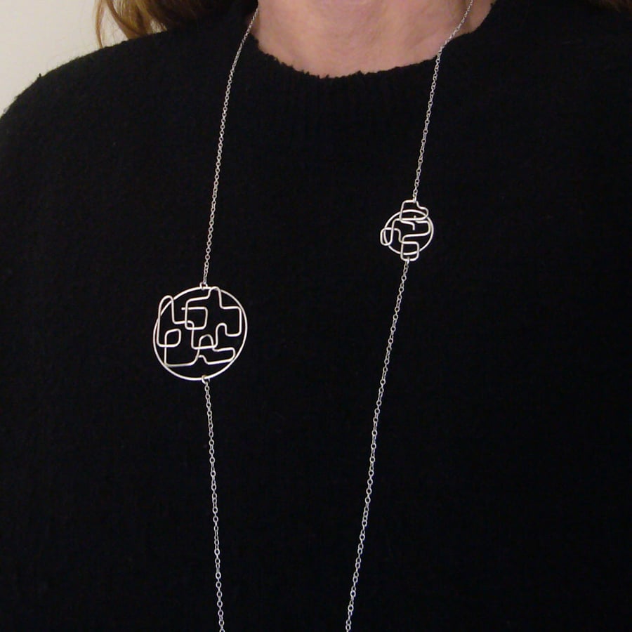 Shaped Sterling Silver Wire Necklace - Unusual Statement Necklace